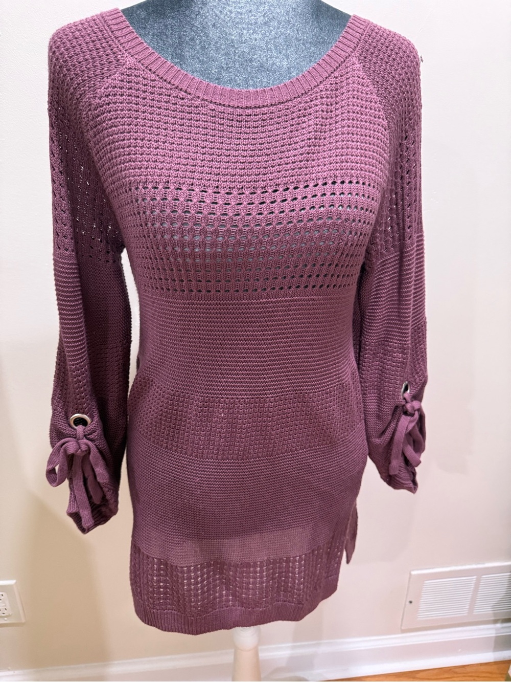 New York & Company Dusty Rose Open-Weave Knit Sweater